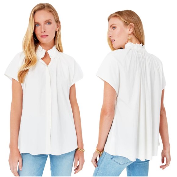 Tuckernuck White Ruffle Neck Blouse - Picture 1 of 10